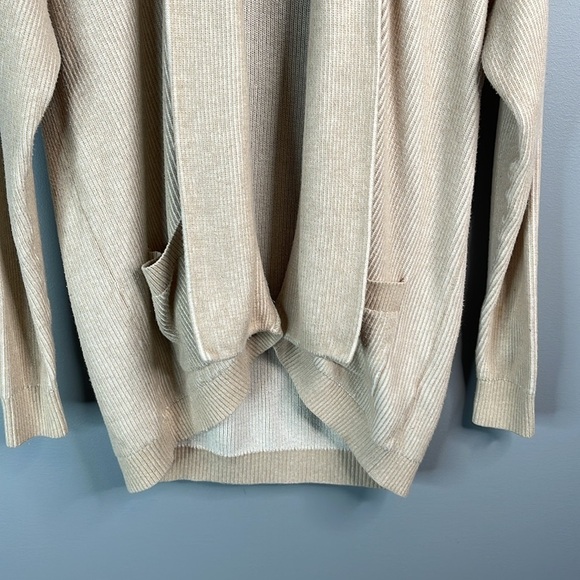 Abercrombie & Fitch Open Cardigan Sweater Tan White Ribbed Draped Pockets Small - Picture 5 of 12